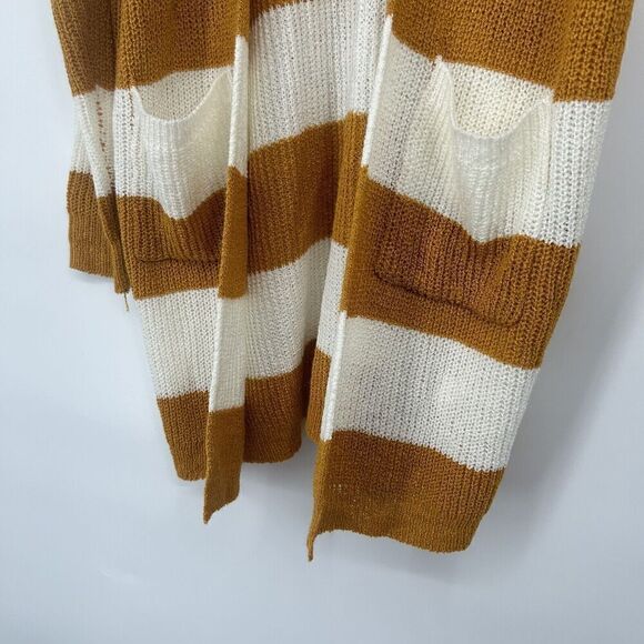 Dreamers Mustard Yellow White Stripe Cardigan Open Front Long Line Slouchy Sz S - Picture 5 of 10